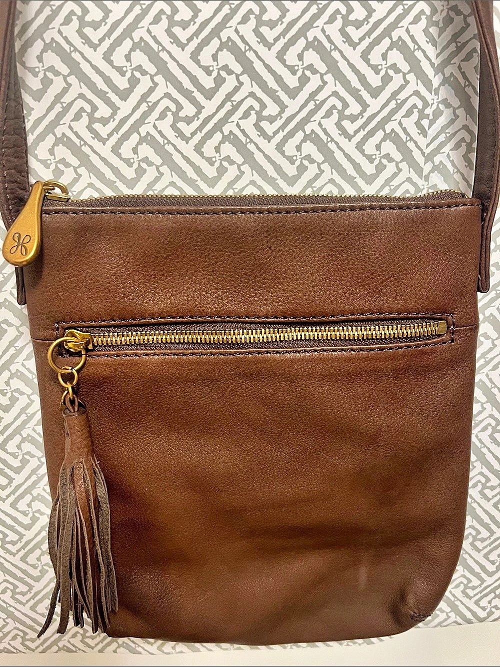 HOBO Sarah Leather Crossbody Bag with Front Zip & Tassel - Brown